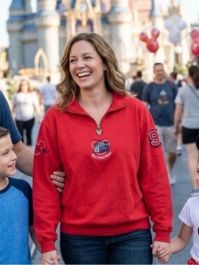 Vintage Walt Disney World 98 1/4 Zip Pullover Sweatshirt Red Mickey Zipper XL